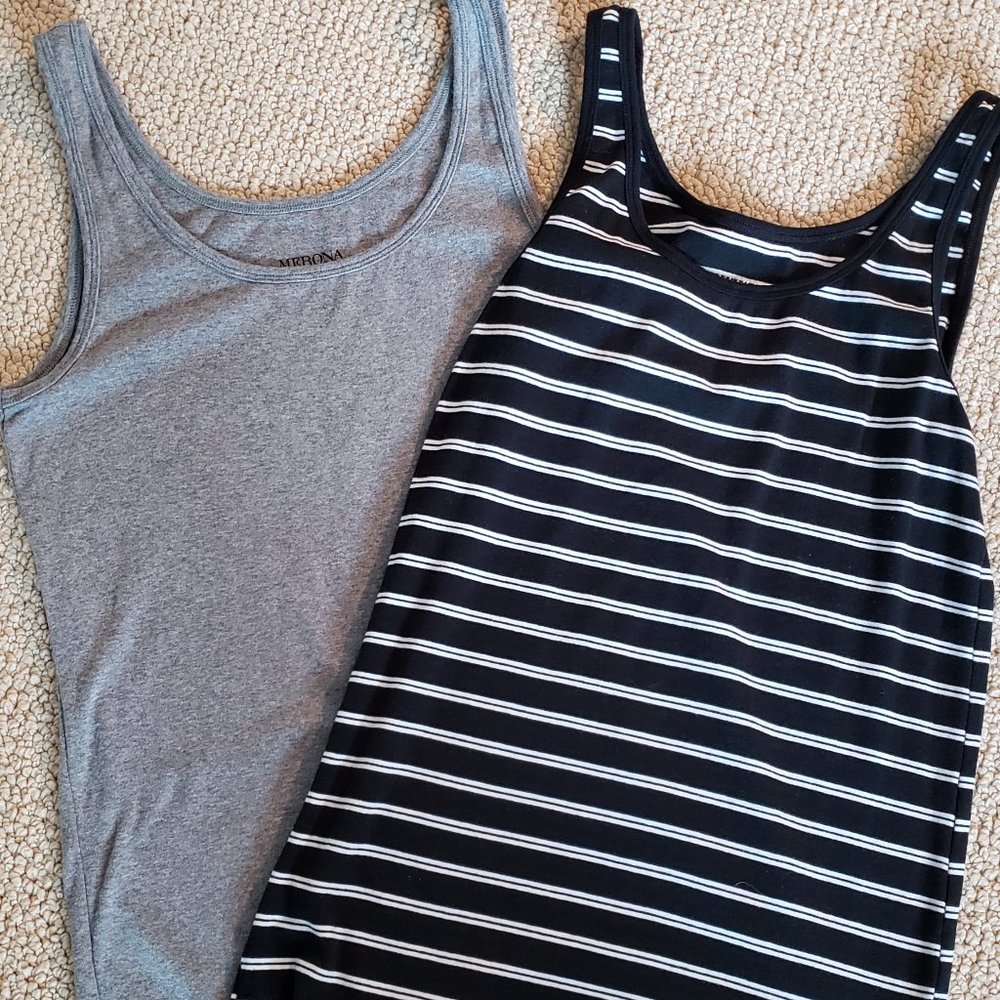Merona XL Tanks Lot Gray + Black/White Stripes